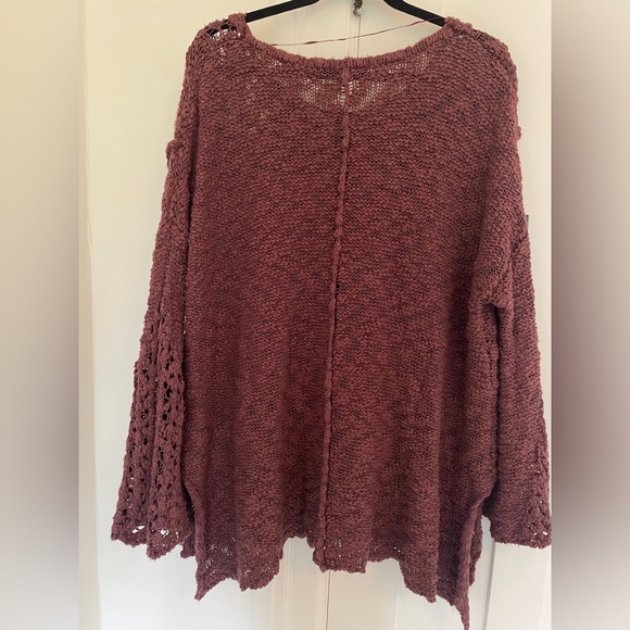 Free People Pretty Pointelle Vee Crochet Knit Cotton Sweater - Picture 8 of 8